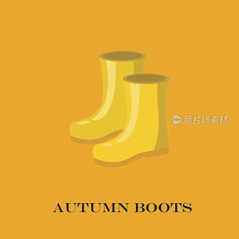 一双黄色的橡胶雨靴。象征花园炒锅或