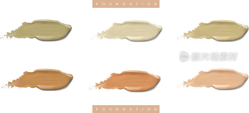 彩妆粉底膏用不同颜色涂抹涂抹。在白色背景上制造孤立的污点。