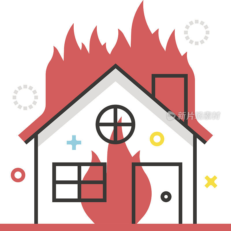 彩盒图标，房屋消防插图，图标