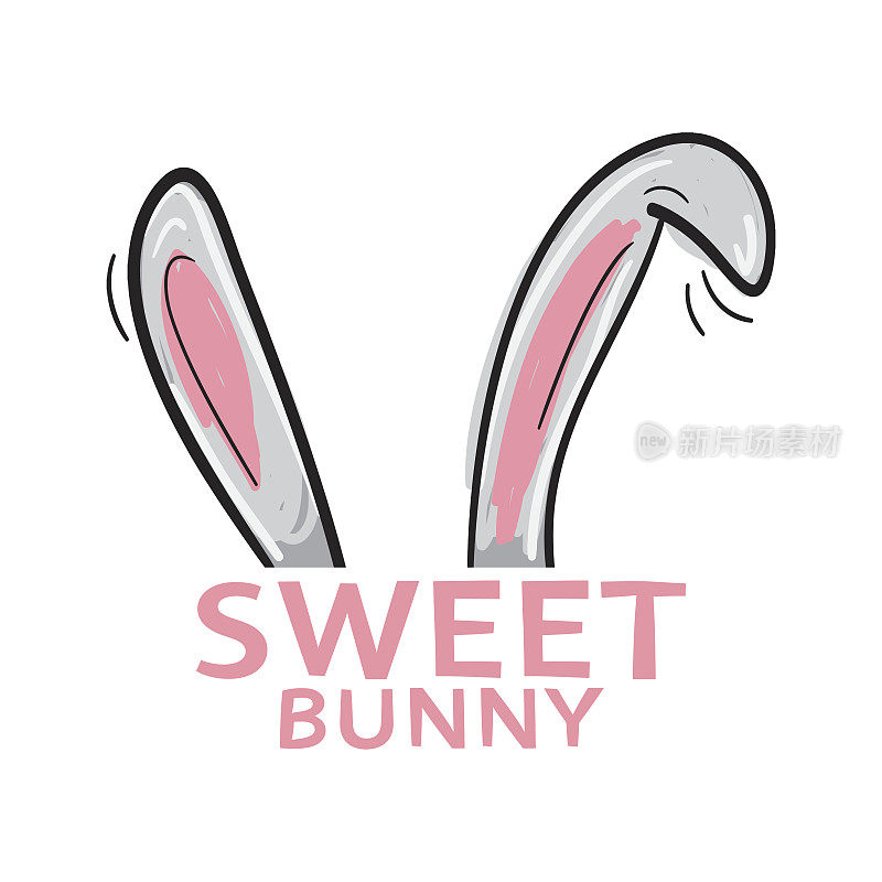 甜美的兔子兔子耳朵图形矢量打印设计