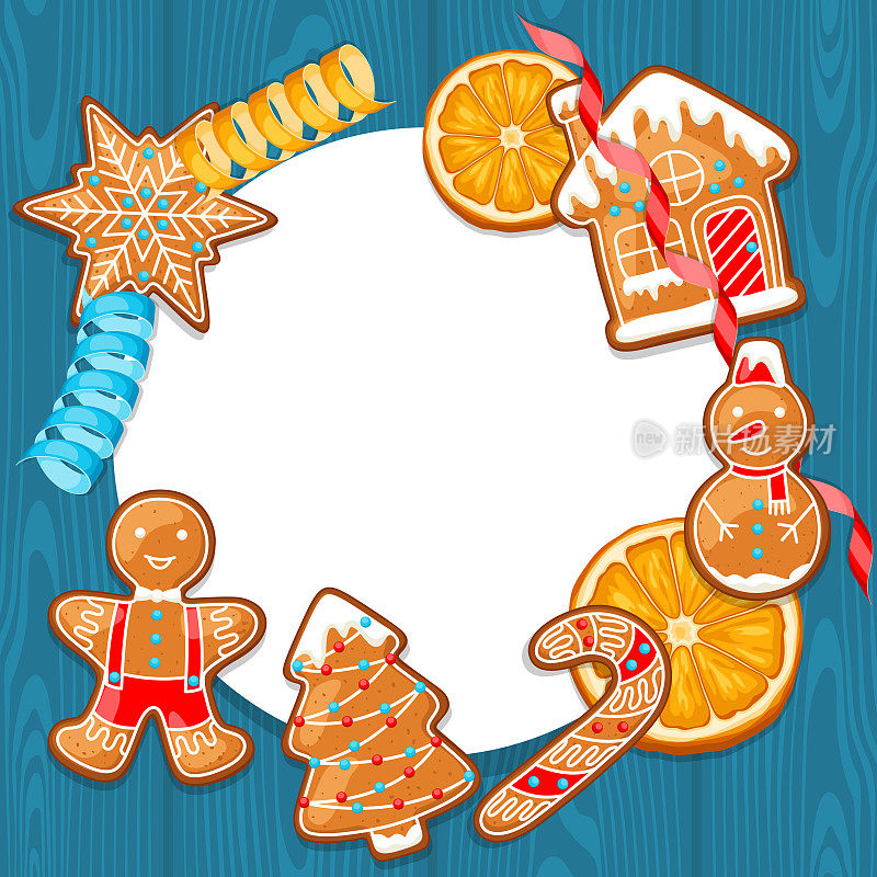 圣诞快乐，用各种姜饼、橘子和彩带装饰