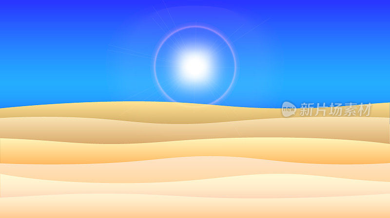矢量沙漠蓝天和太阳背景