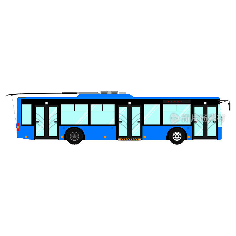 现代城市公交客运载体:城市无轨电车。侧视图城市交通。孤立在白色背景上。