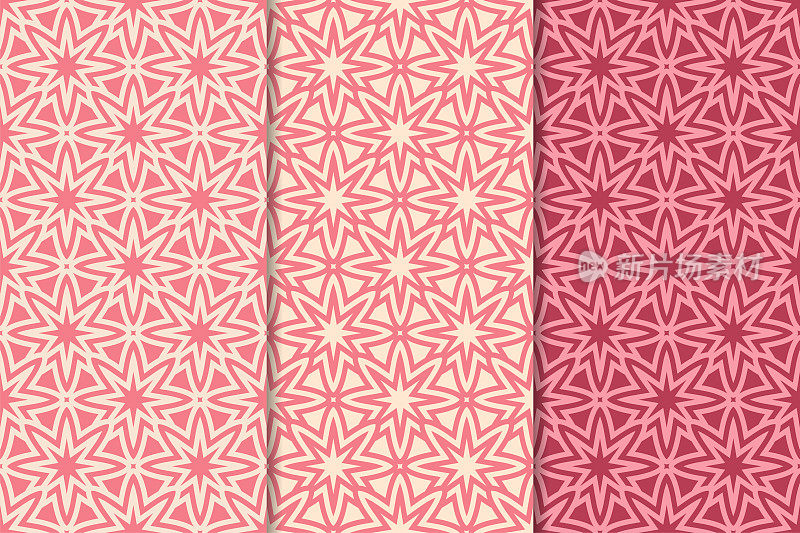 几何背景。抽象的无缝壁纸。樱桃红组