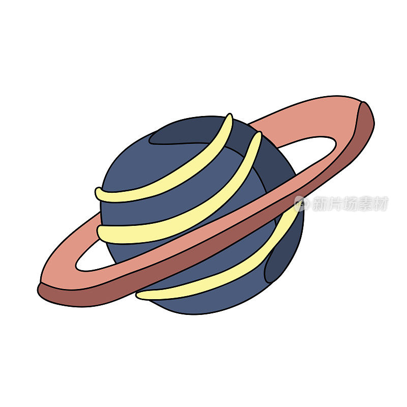 带有光环的土星行星。矢量插图在简单的涂鸦风格，孤立在白色。