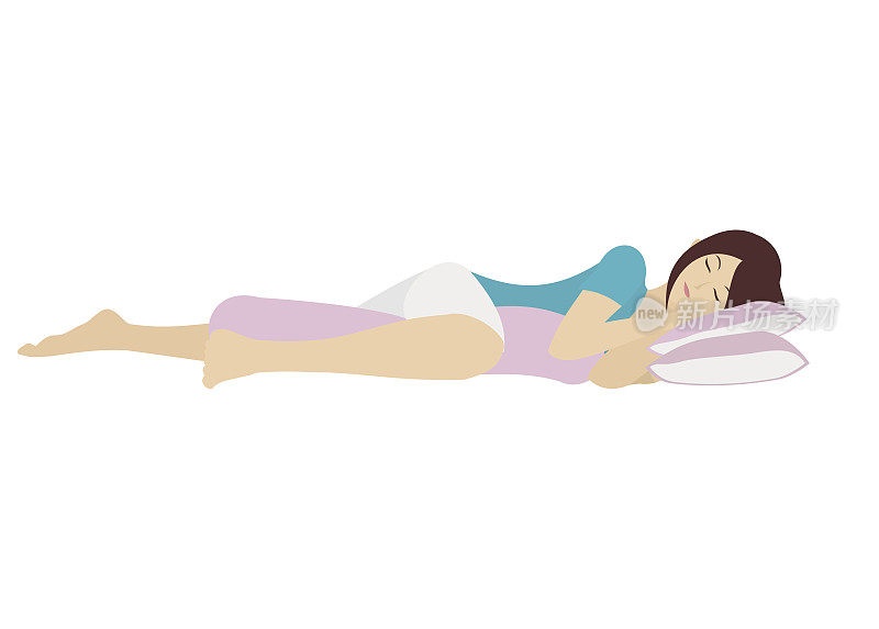 年轻女士抱着枕头睡觉，孤立无援