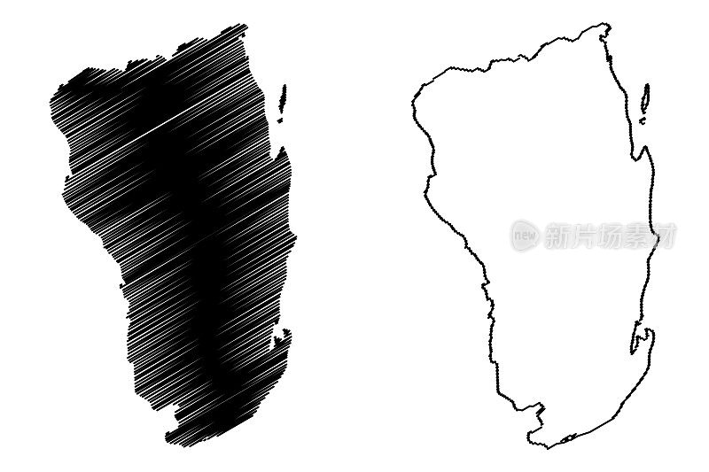 伊尼扬巴内省(莫桑比克省，莫桑比克共和国)地图矢量图，手绘伊尼扬巴内地图