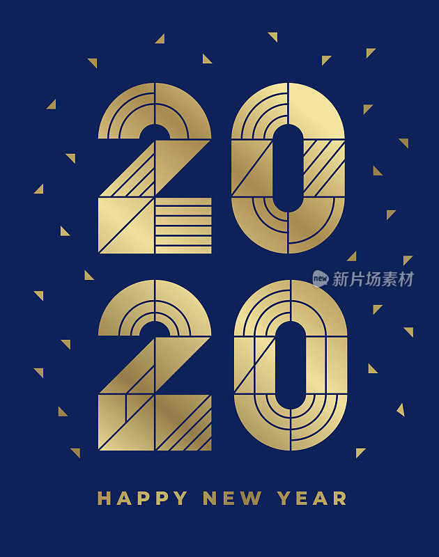 2020年，新年快乐，贺卡，现代设计，