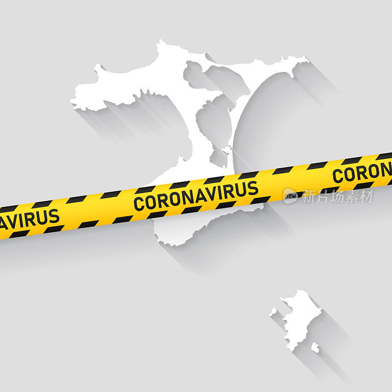 查塔姆群岛带冠状病毒警告胶带的地图。Covid-19爆发