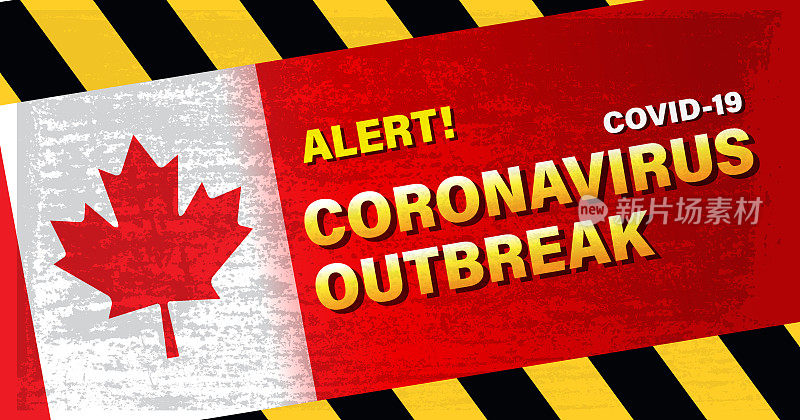 带加拿大国旗的冠状病毒爆发警告标志