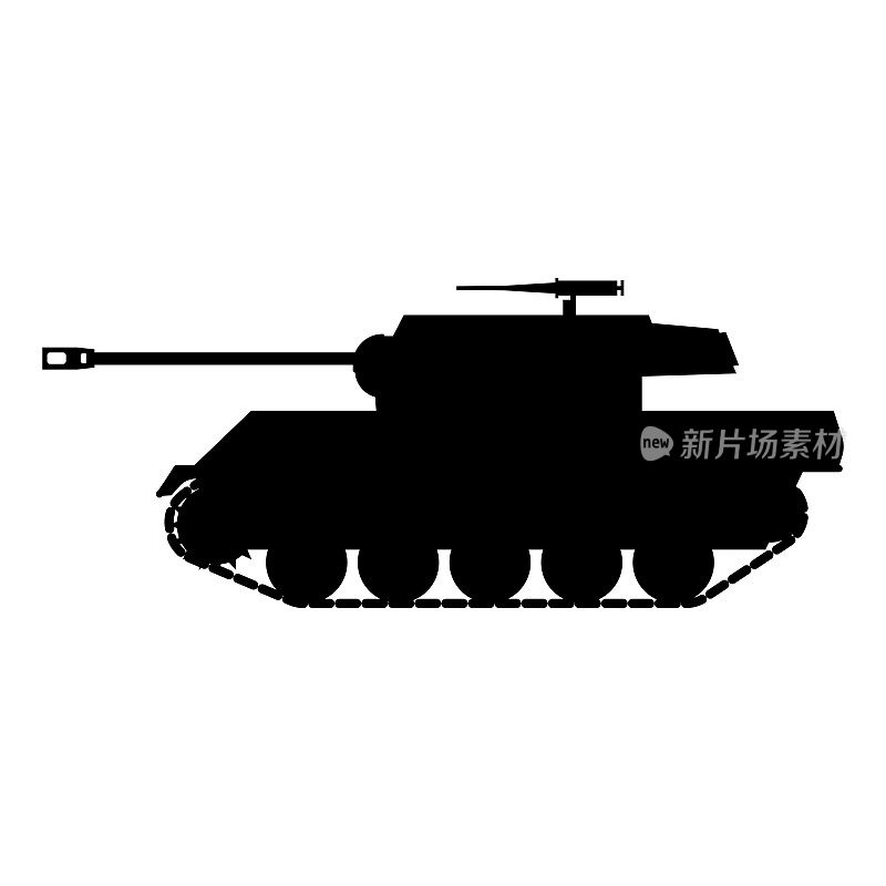 美国二战炮车M18的剪影坦克，地狱猫的图标。军事机器战争、武器、战斗符号侧视图剪影。矢量插图孤立