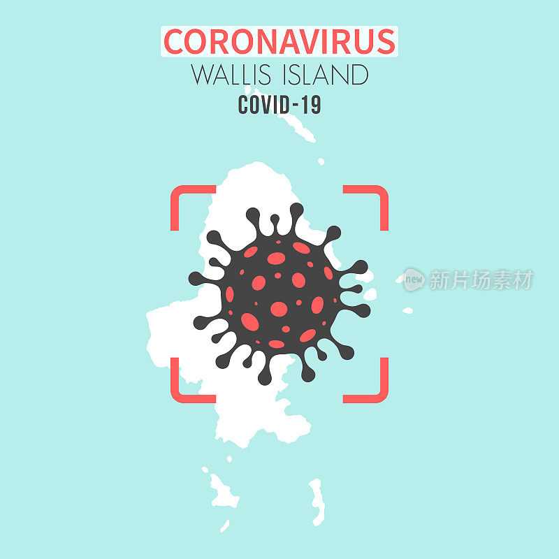 红色取景器上有冠状病毒(COVID-19)的Wallis岛地图