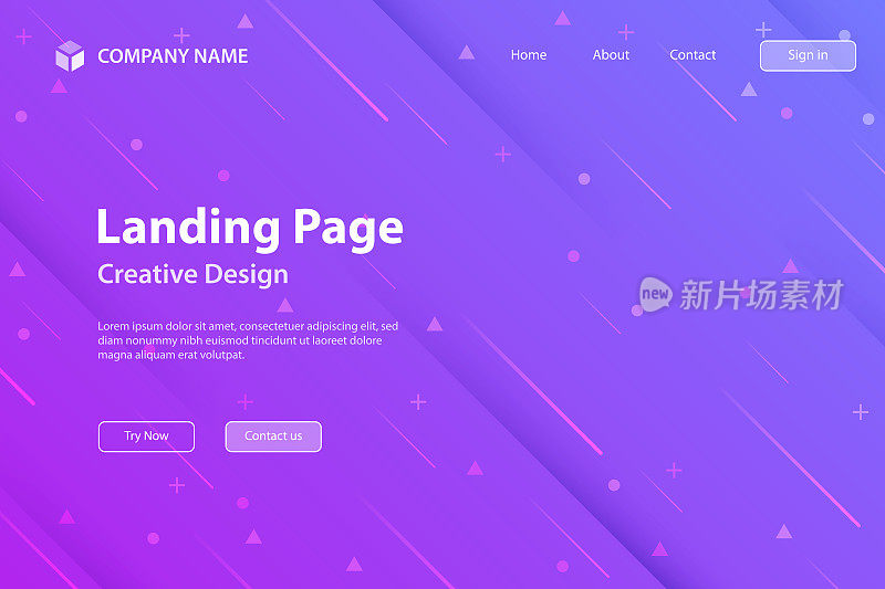 登陆页面模板-抽象设计与几何形状-时髦的紫色梯度