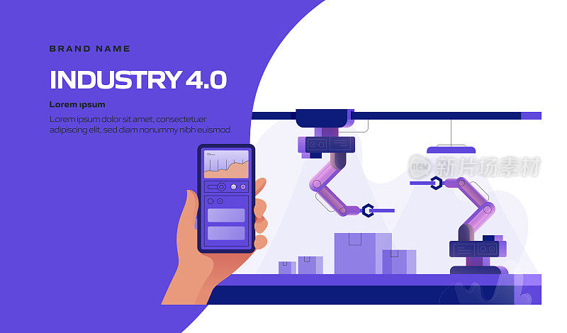 工业4.0概念矢量插图网站横幅，广告和营销材料，在线广告，业务演示等。