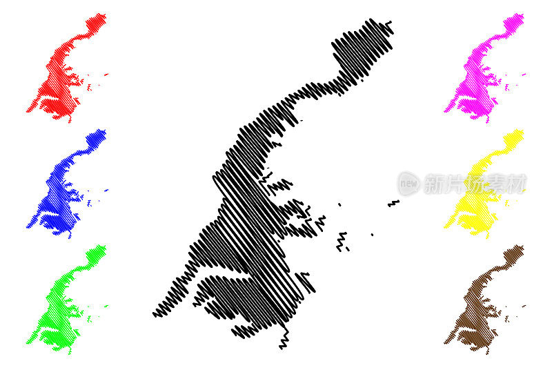 符拉迪沃斯托克市(俄罗斯联邦，俄罗斯滨海边疆区)地图矢量插图，手绘符拉迪沃斯托克市地图