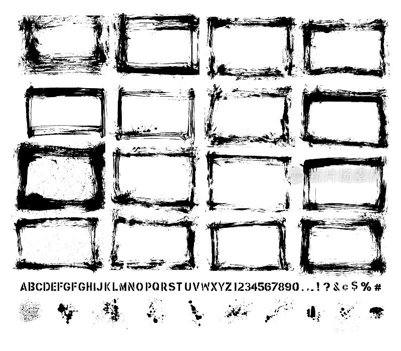 矢量手绘纹理边界和油漆喷溅集:艺术家自己的收藏