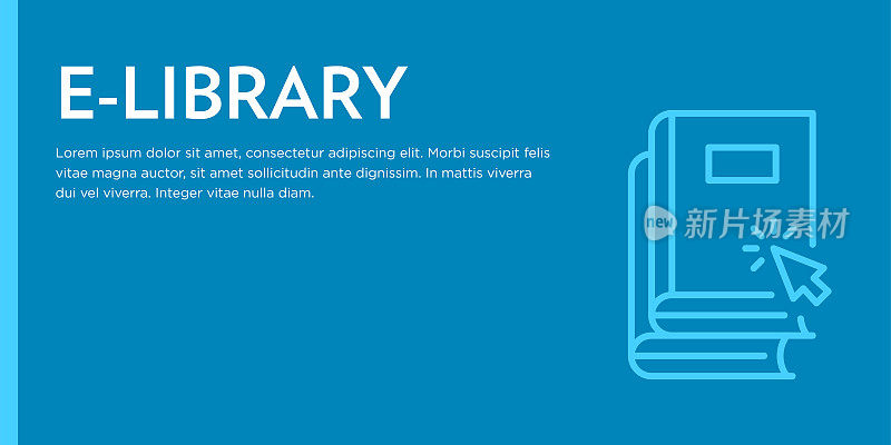 电子图书馆平面网页横幅与可编辑的笔触图标