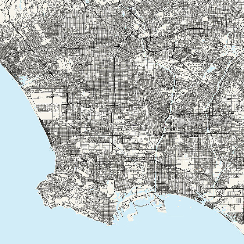 洛杉矶，加利福尼亚矢量地图
