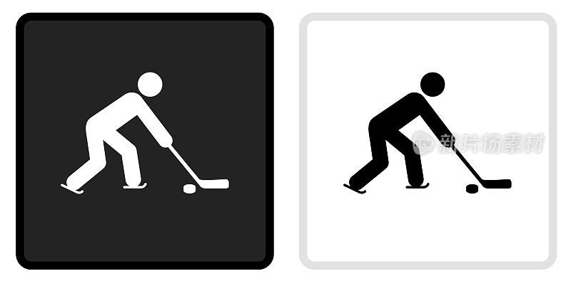 棍子人物打冰球图标上的黑色按钮与白色翻转