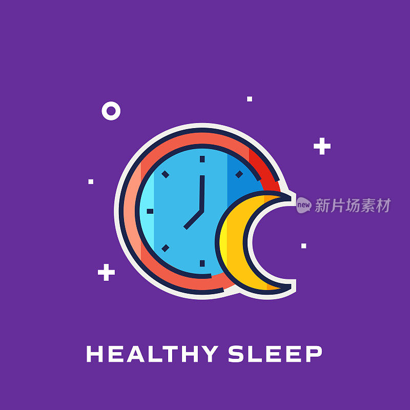 健康睡眠平面样式线图标，轮廓向量符号插图。