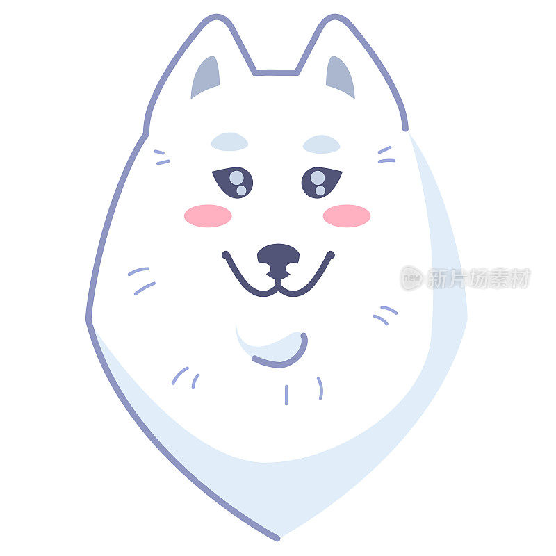 狗狗贴纸，可爱的表情。贴纸萨摩耶狗的微笑。宠物笑得很漂亮。社交网络的表情。白狗。