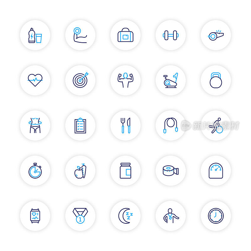 健身和锻炼相关的线条图标。向量符号说明。