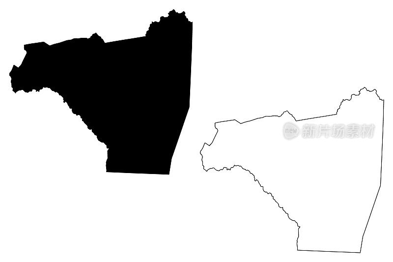 卢瑟福县，北卡罗莱纳州(美国县，美国，美国)地图矢量插图，草稿示意图卢瑟福地图