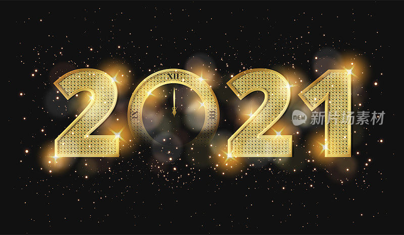 新年前夕2021花金色党横幅或庆祝海报和烟花模板