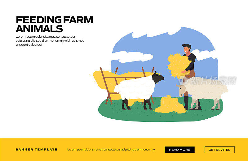 饲养农场动物概念矢量插图网站横幅，广告和营销材料，在线广告，业务演示等。