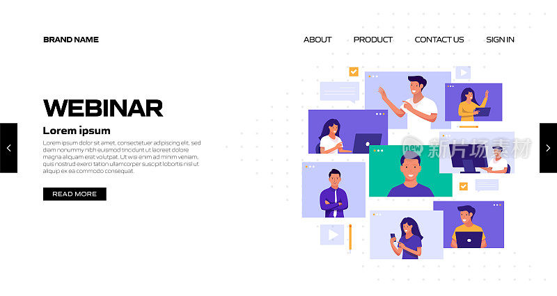 本次网络研讨会为登录页模板、网站横幅、广告和营销材料、在线广告、商业演示等提供概念矢量插图。