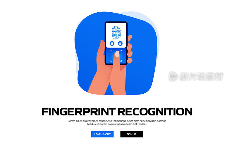 指纹识别概念矢量图用于网站横幅，广告和营销材料，在线广告，商业展示等。