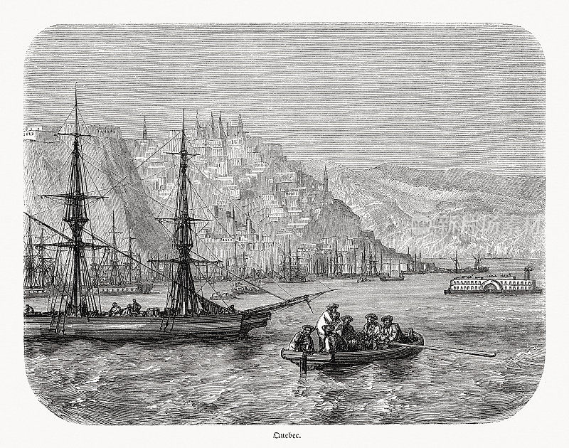 加拿大魁北克城的历史观，木版，1868年出版