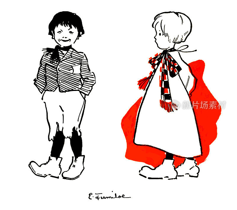 维多利亚时代淘气的男孩和沉思的女孩