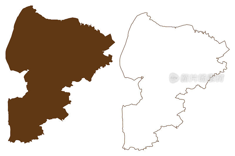 库克斯海文区(德意志联邦共和国，下萨克森州农村区)地图矢量插图，涂鸦草图库克斯海文地图