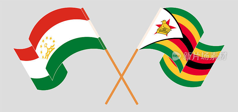 塔吉克斯坦和津巴布韦的旗帜飘扬