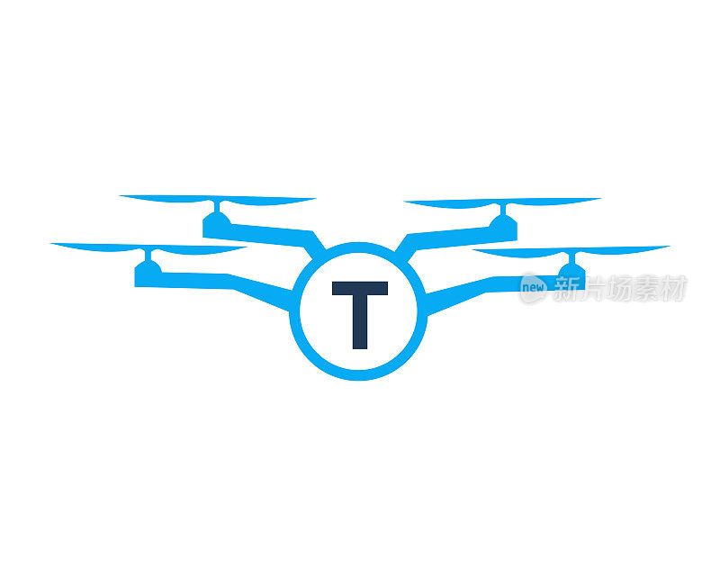 字母T概念上的无人机标志设计。摄影无人机矢量模板