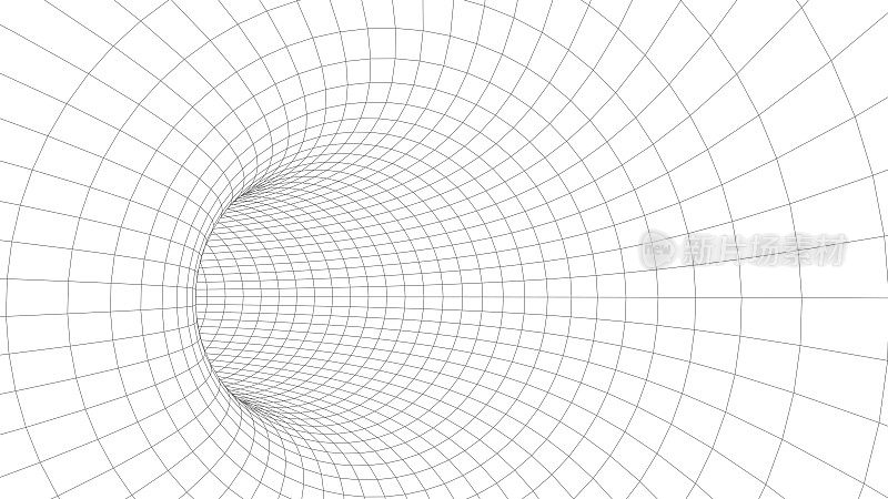 隧道或虫洞。3d未来视角网格背景纹理。矢量插图。