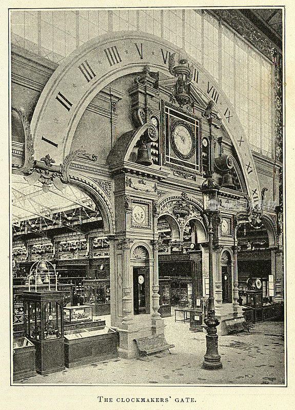 1889年，19世纪维多利亚时代的巴黎世界博览会上，钟表匠的大门