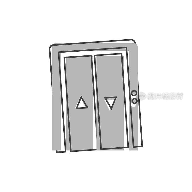 电梯矢量图标与按钮在白色孤立的背景。图层分组便于编辑插图。为你的设计。