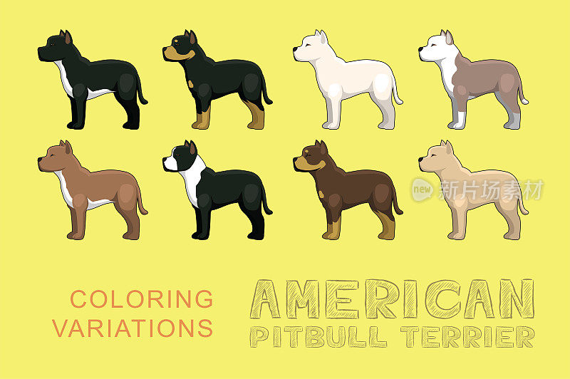 狗美国斗牛梗着色变化卡通矢量插图