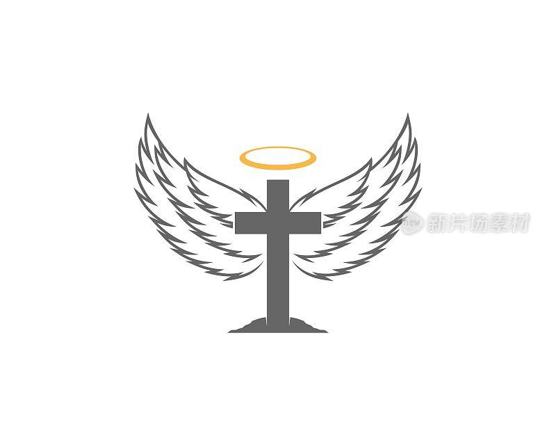 基督教十字架与展开的翅膀插图
