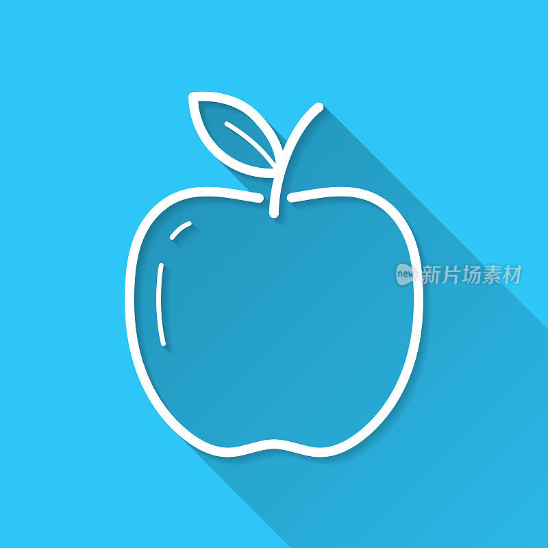 苹果。图标在蓝色背景-平面设计与长阴影
