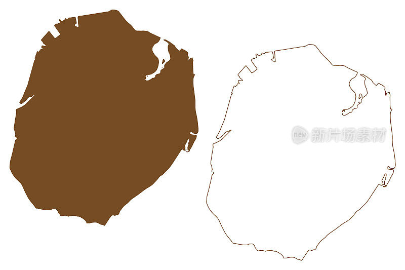 厦门岛(中华人民共和国，中华人民共和国)地图矢量插图，手绘厦门地图