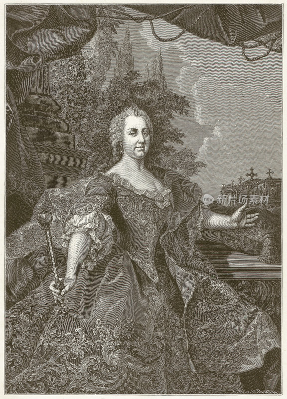 玛丽亚・特蕾莎(1717-1780)，奥地利女王，木刻，1881年出版