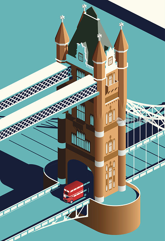 伦敦塔桥和双层巴士