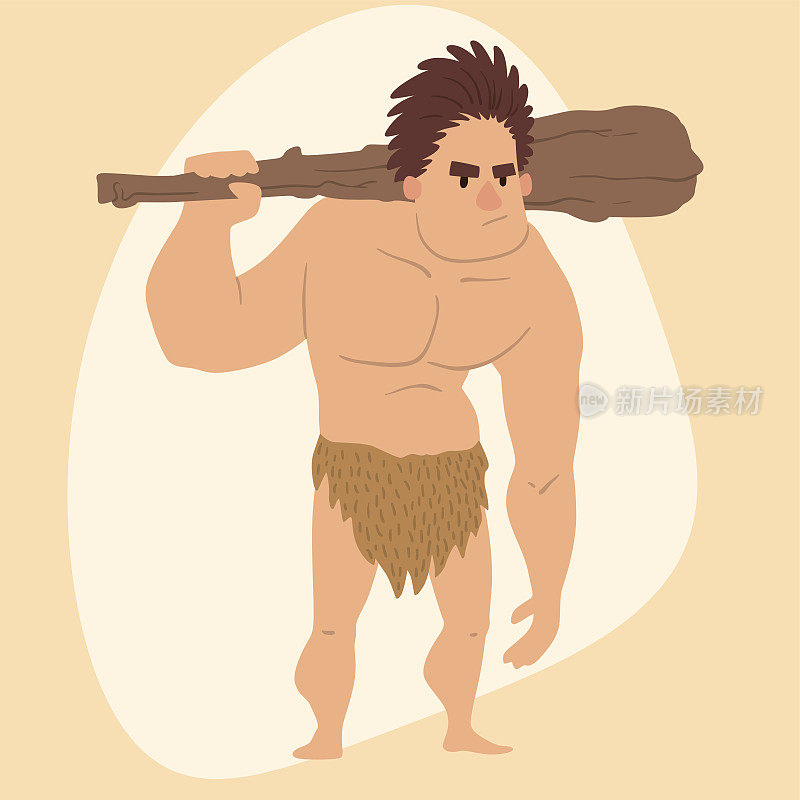 原始人原始石器时代卡通人尼安德特人人类性格进化矢量插图