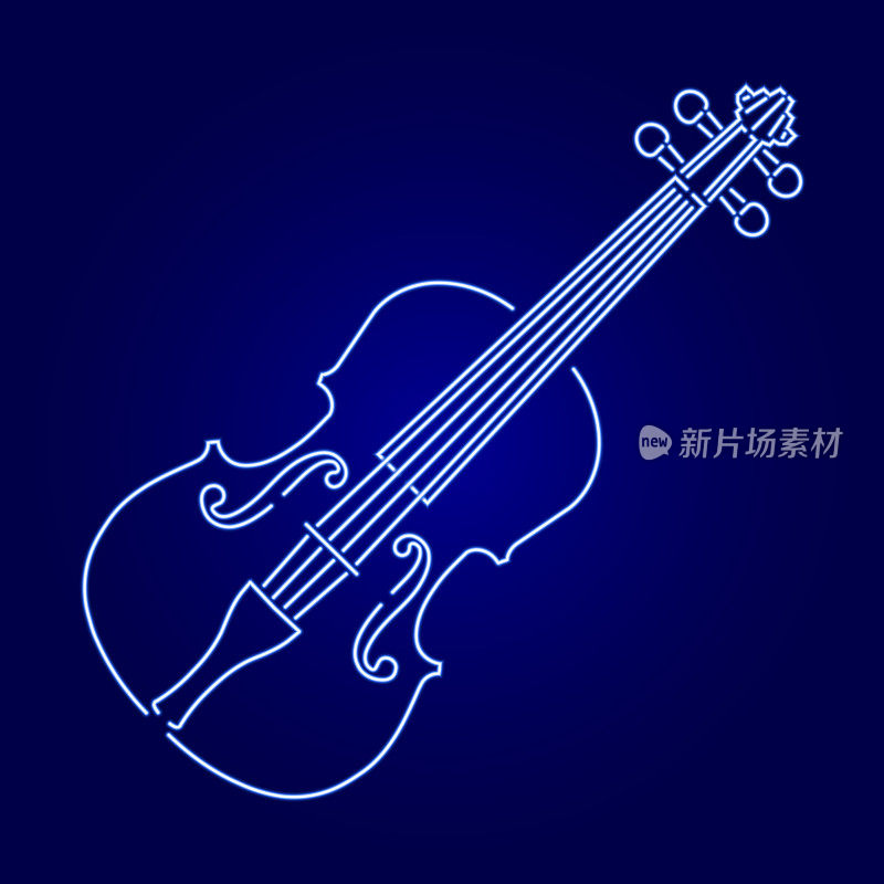 小提琴从发光的蓝色氖发光线在黑暗的背景矢量插图