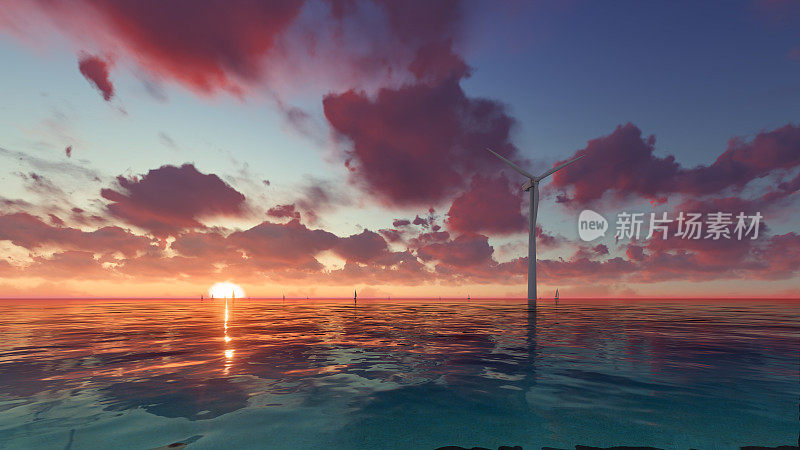技术与环境风力发电机在海上三维渲染