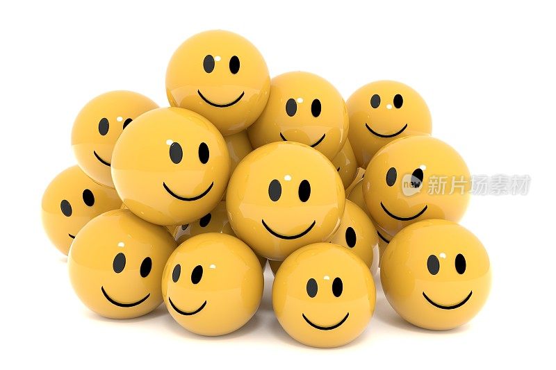 黄色smileys在社会媒体概念孤立的白色3D渲染
