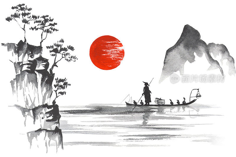 传统绘画隅美艺术日本传统绘画隅美艺术人与船